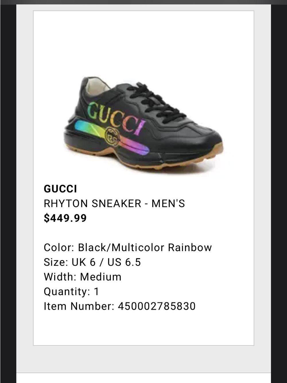 Gucci Black Sneakers with Iridescent Rainbow Logo